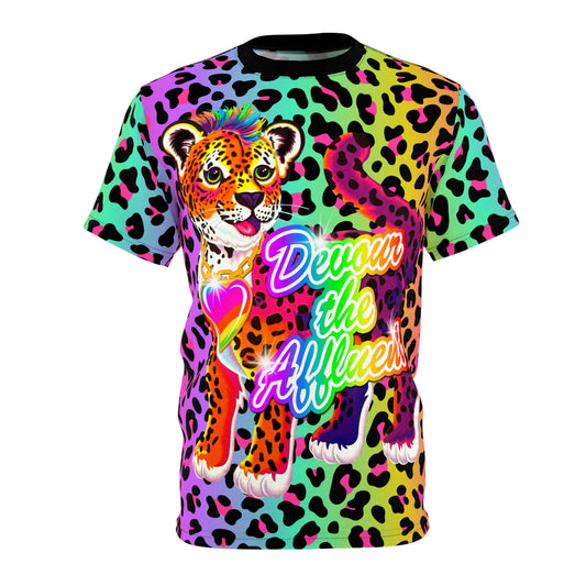Retro 90s Lisa Frank-Inspired Devour the Affluent Leopard Print T-Shirt