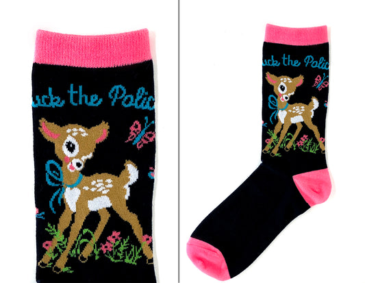 Cute Retro Deer Fuck the Police Socks