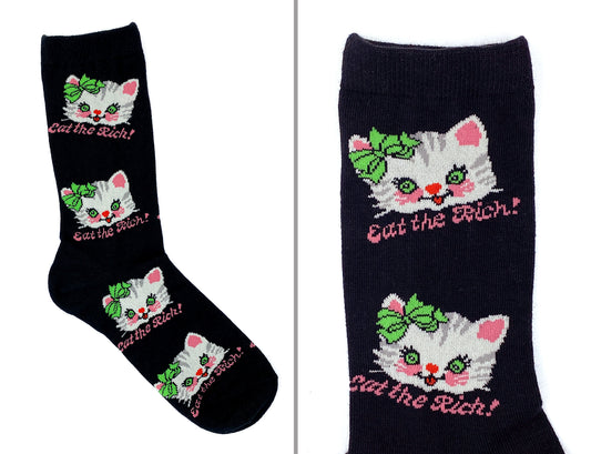 Cute Retro Kitty Eat the Rich Socks