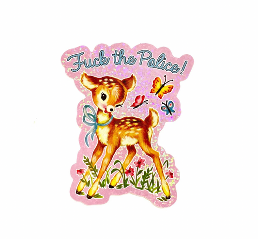 Cute Retro Deer Fuck the Police Sticker