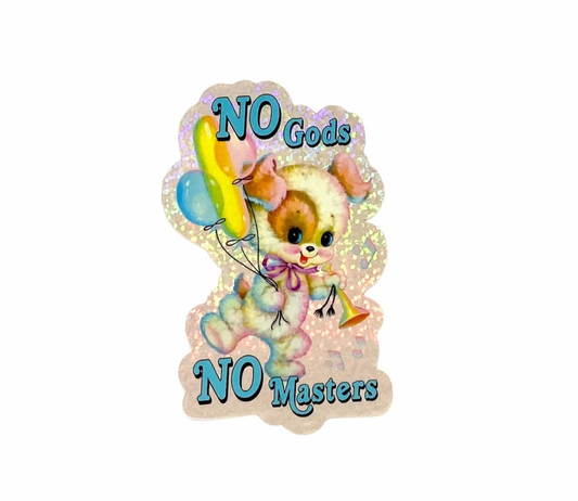 Cute Retro No Gods No Masters Glitter Sticker