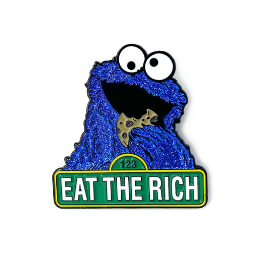 Cute Glitter Eat the Rich Cookie Monster Lapel Pin