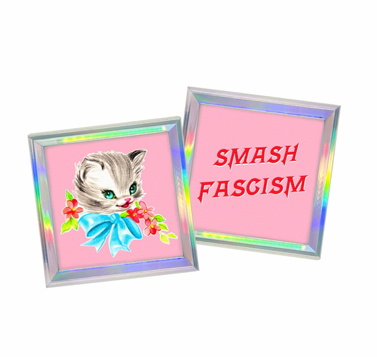 Cute Kitty Smash Fascism 3D Lenticular Art Print with Holo Frame