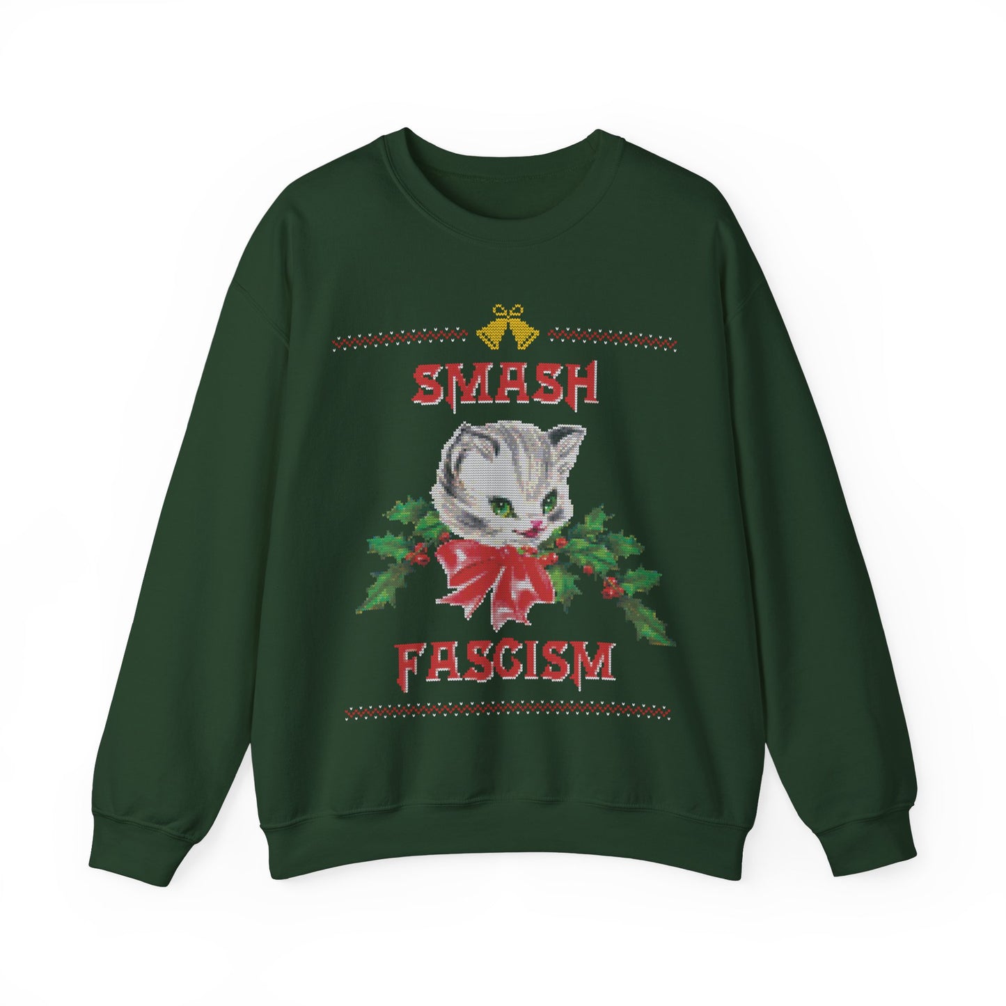 Smash Fascism Cute Kitty Christmas Sweatshirt