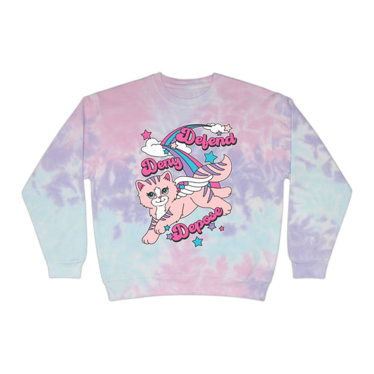 Cute Kitty Deny Defend Depose Tie Dye Sweatshirt