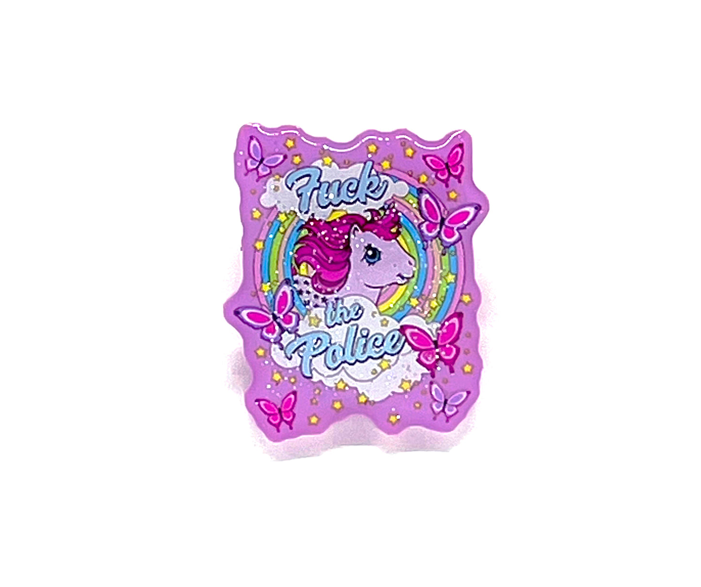 Cute Glitter Fuck the Police Acrylic Pins