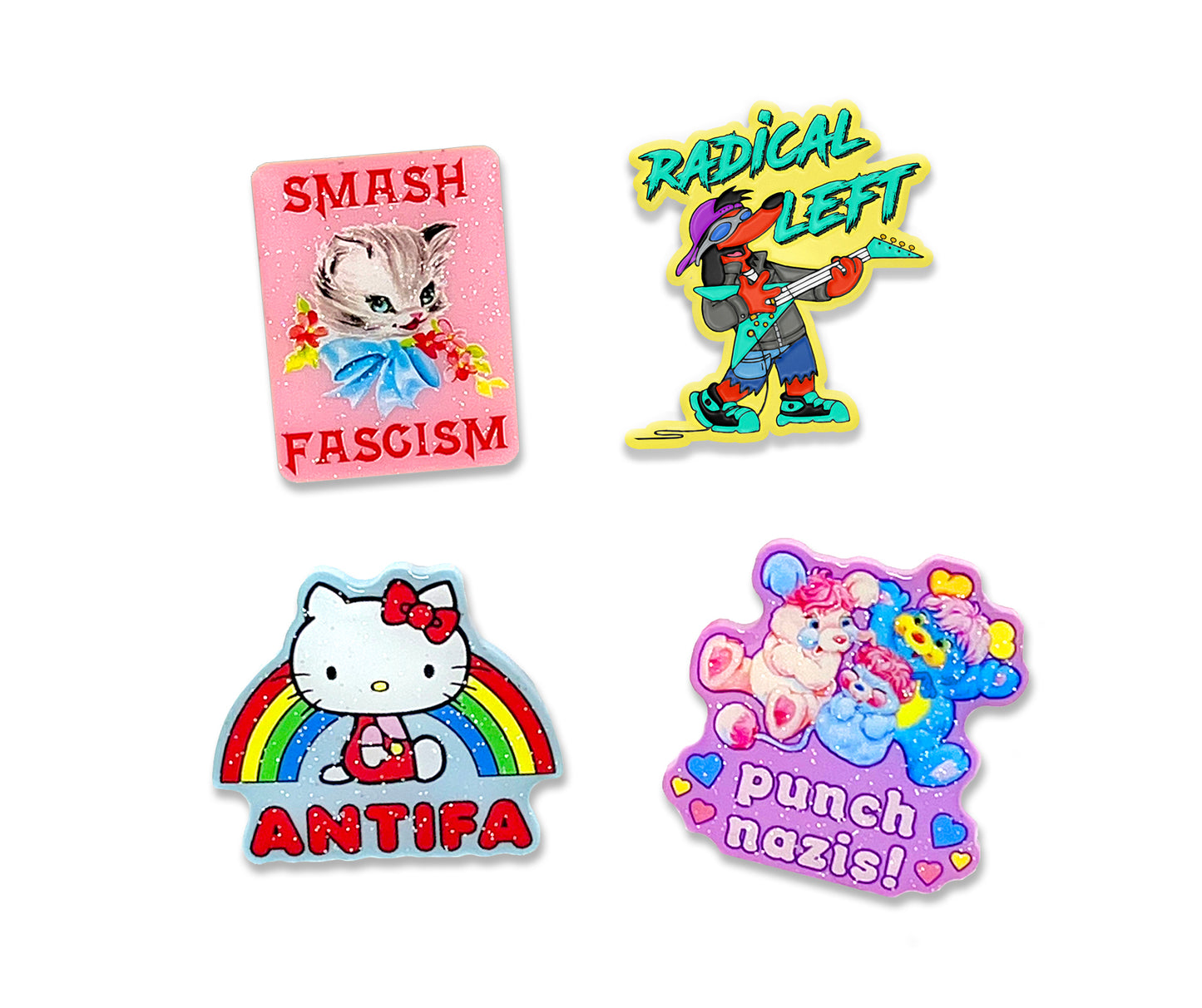 Cute Glitter Anti-Fascist Acrylic Pins