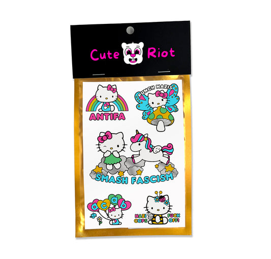 Cute Kitty Anti-Fascist Temporary Tattoos